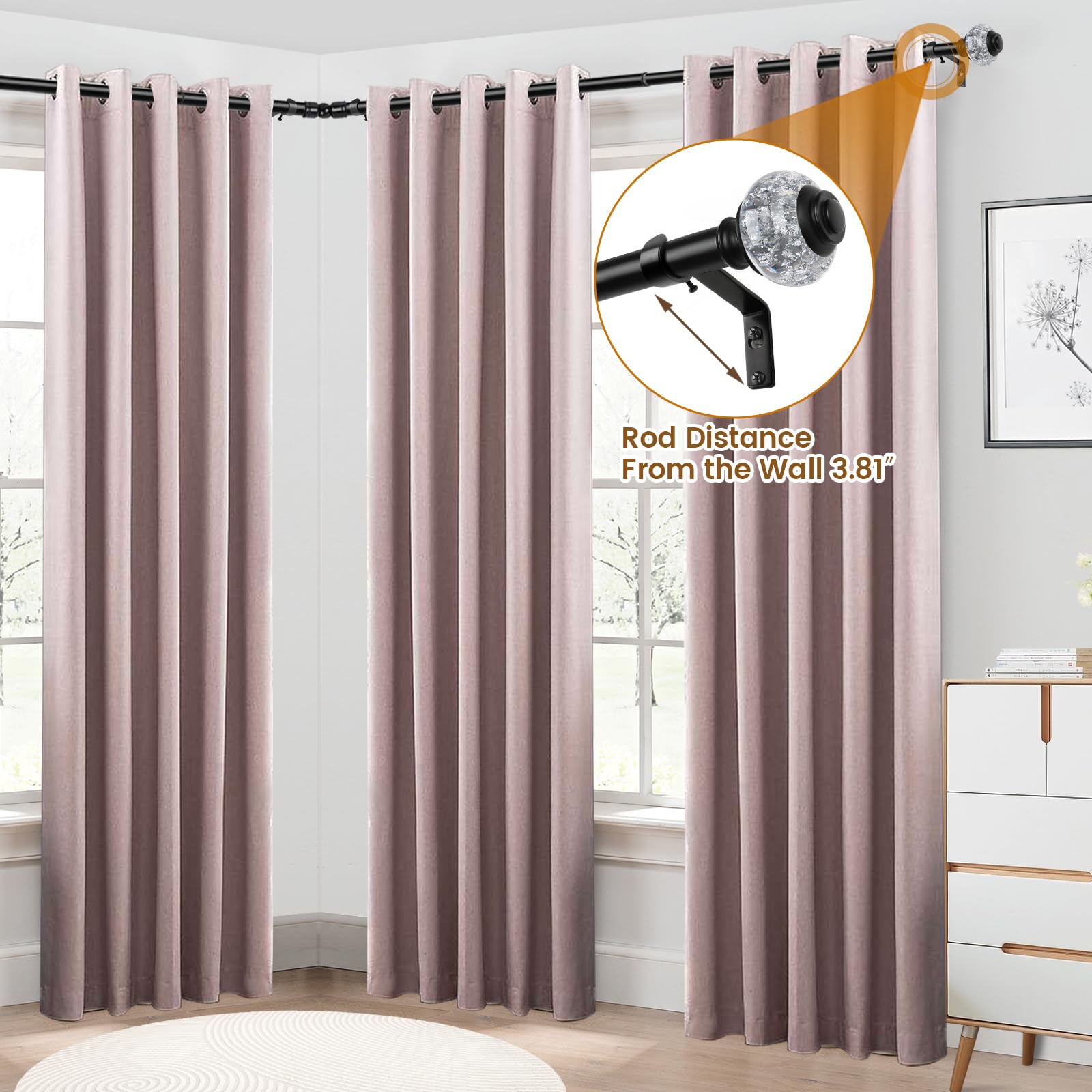 Eck-Gardinenstange L-Form, Verstellbar 76,2–345,4 Cm – Schwarz, Mit Halterungen Für Eckfenster