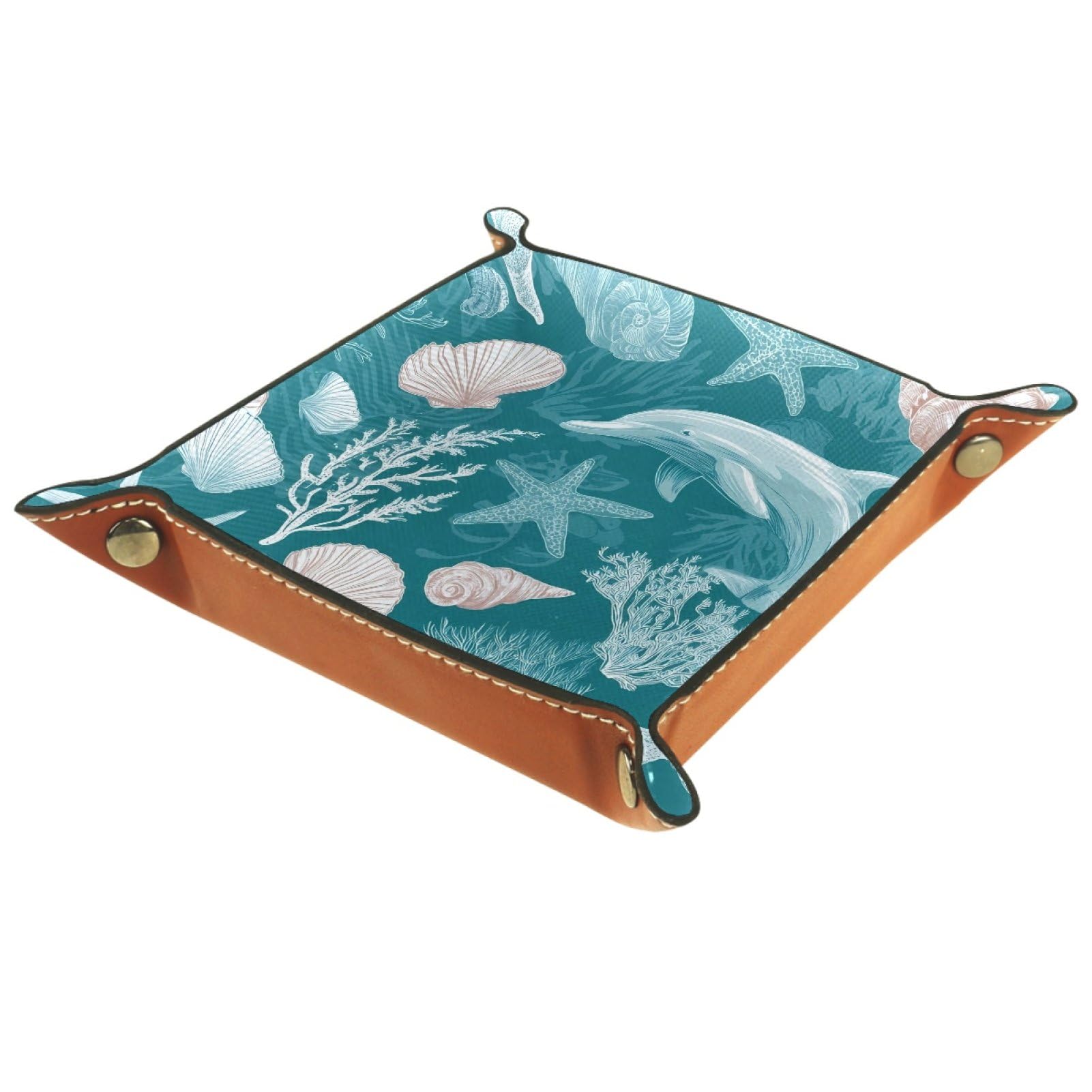 VAPOKF Dolphin Shell Starfish Portable Folding Dice Rolling Tray, Microfiber Leather Dice Holder for Dice Games Like RPG, DND and Other Table Games