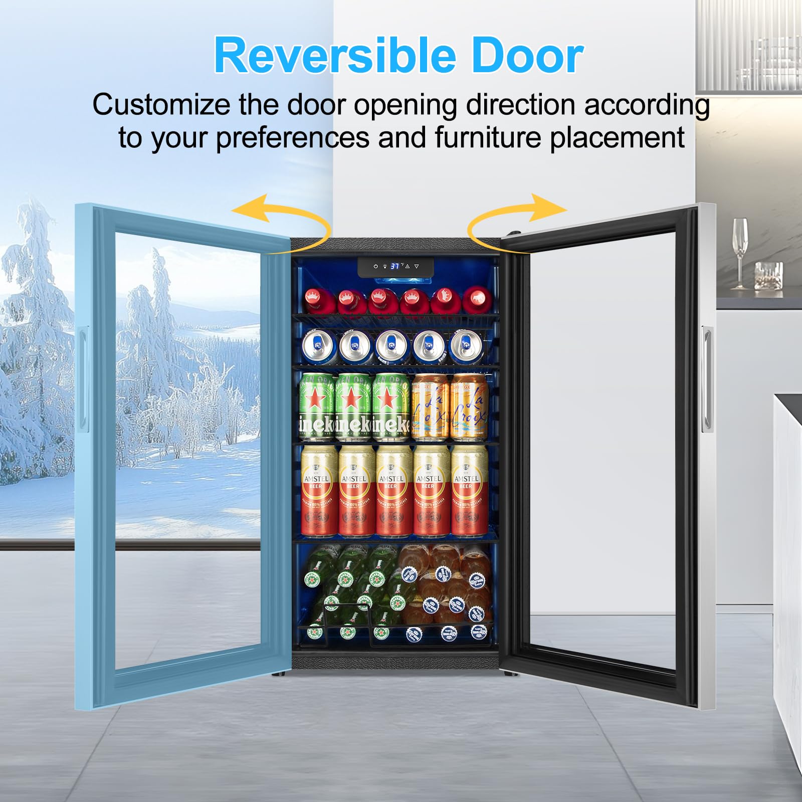 FoMup Beverage Refrigerator 126 Can, Mini Beverage Fridge Small Beverage Cooler Stainless Steel with Glass Door Safety Lock, Drink Fridge for Beer Soda Wine, Perfect for Dorm Office Hotel on Fridge.com