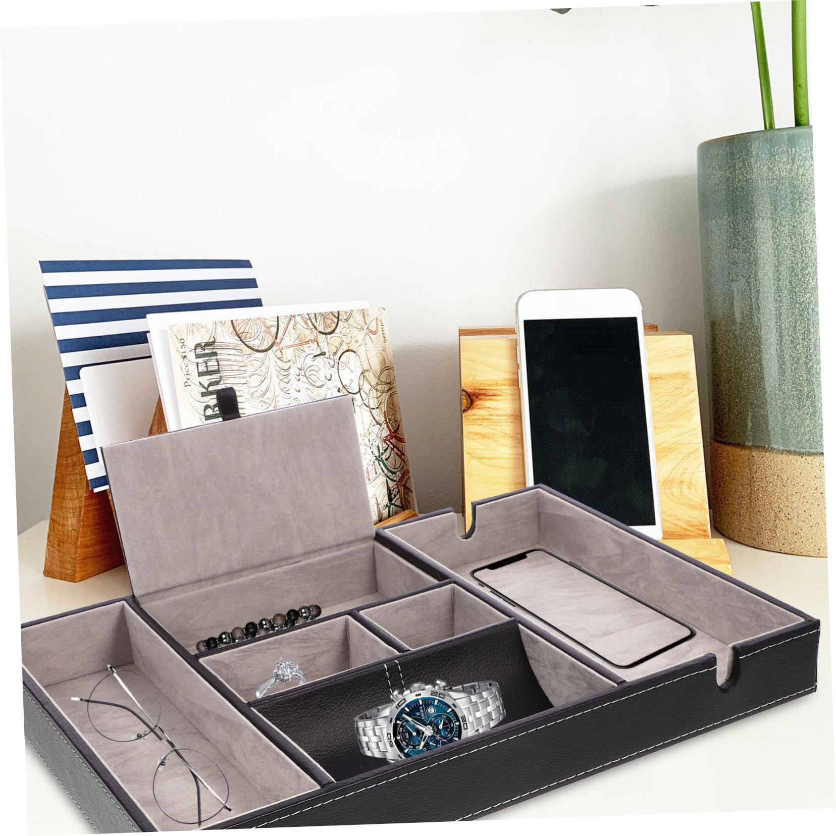 Alipis Boîte de Rangement pour Montres Multifonction en Pu Noir