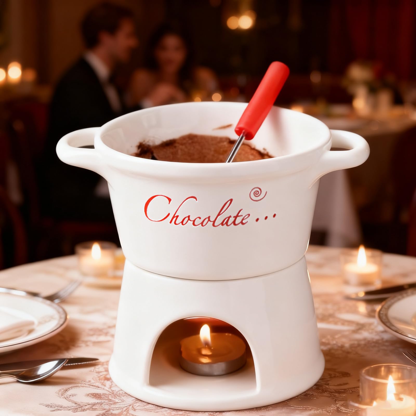 Kubek do czekoladowego fondue 330 ml, zestaw garnków do topienia czekolady z widelcem, zestaw ceramicznych kubków do fondue, przenośny podgrzewacz deserowy do karmelu, sera, masła, sosów, cukierków