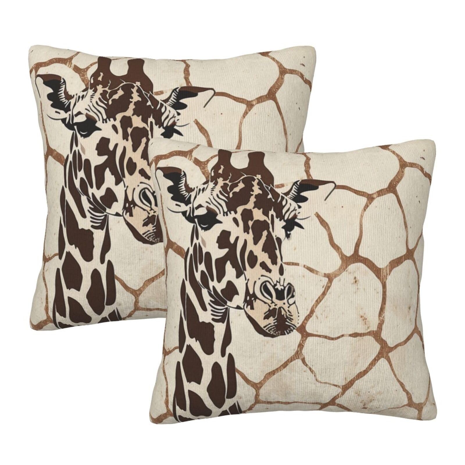 Wputy White Giraffe Print Printed Furry Cushion Covers (Set Of 2), 45X45 Cm Throw Pillow Case With Modern Decoration Print Pillowcases For Sofa Bed Office Decor