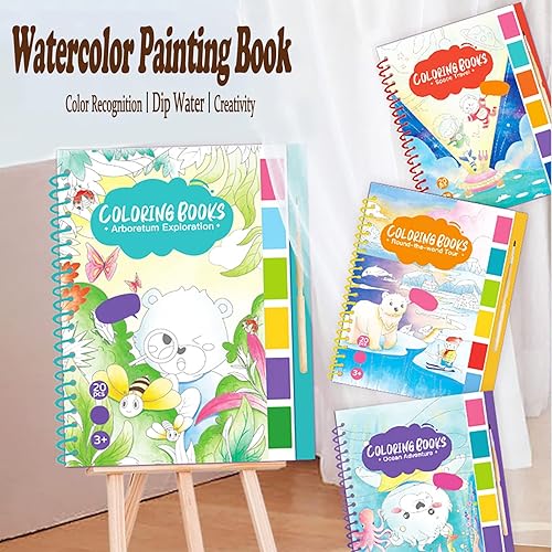 Miniatura 4 de Libro de pintura de acuarela de bolsillo para niños, suministros de arte de acuarela, pintura para principiantes, papel para colorear en agua con