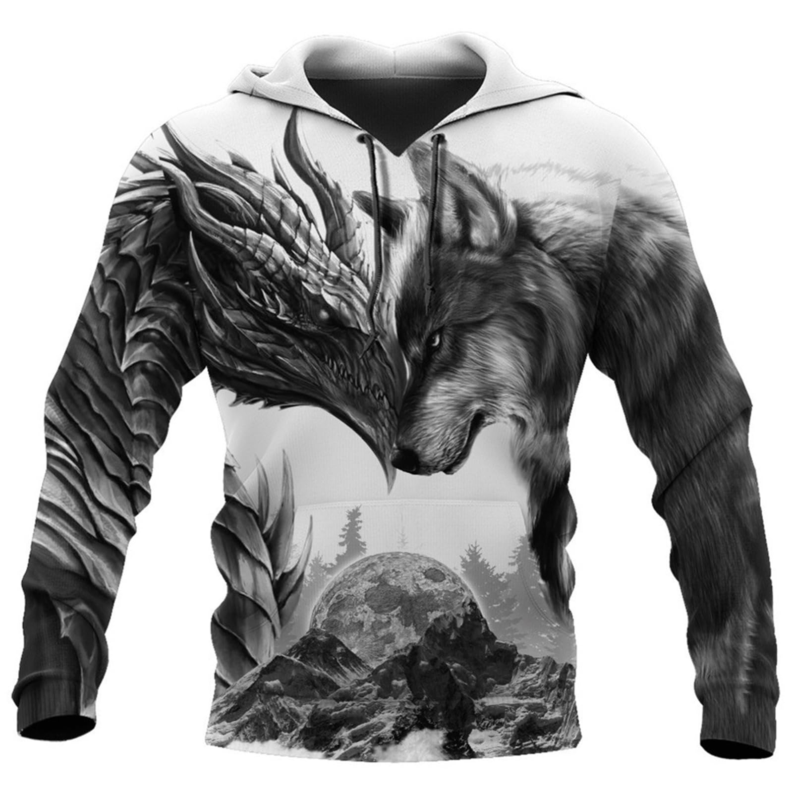 Keepmore Men's # 2 Viking Hoodies Wolf 3D Printed Long Sleeve Sweatshirt Norse Mythology Loose Casual Sweatshirt With Pocket