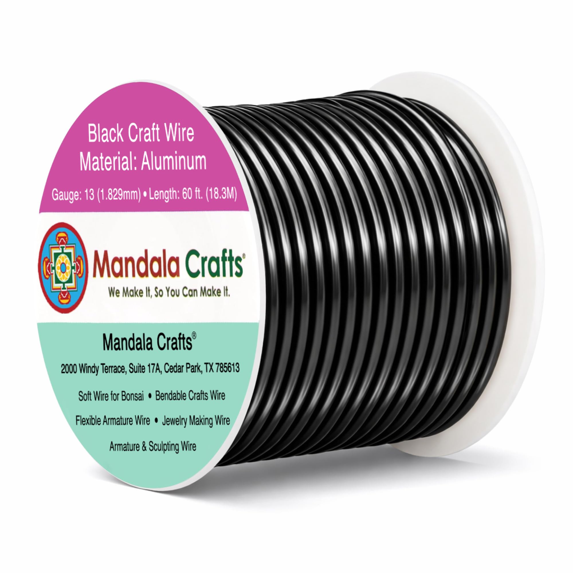 Mandala Crafts 13 Gauge Black Anodized Aluminum Craft Wire, 60 FT