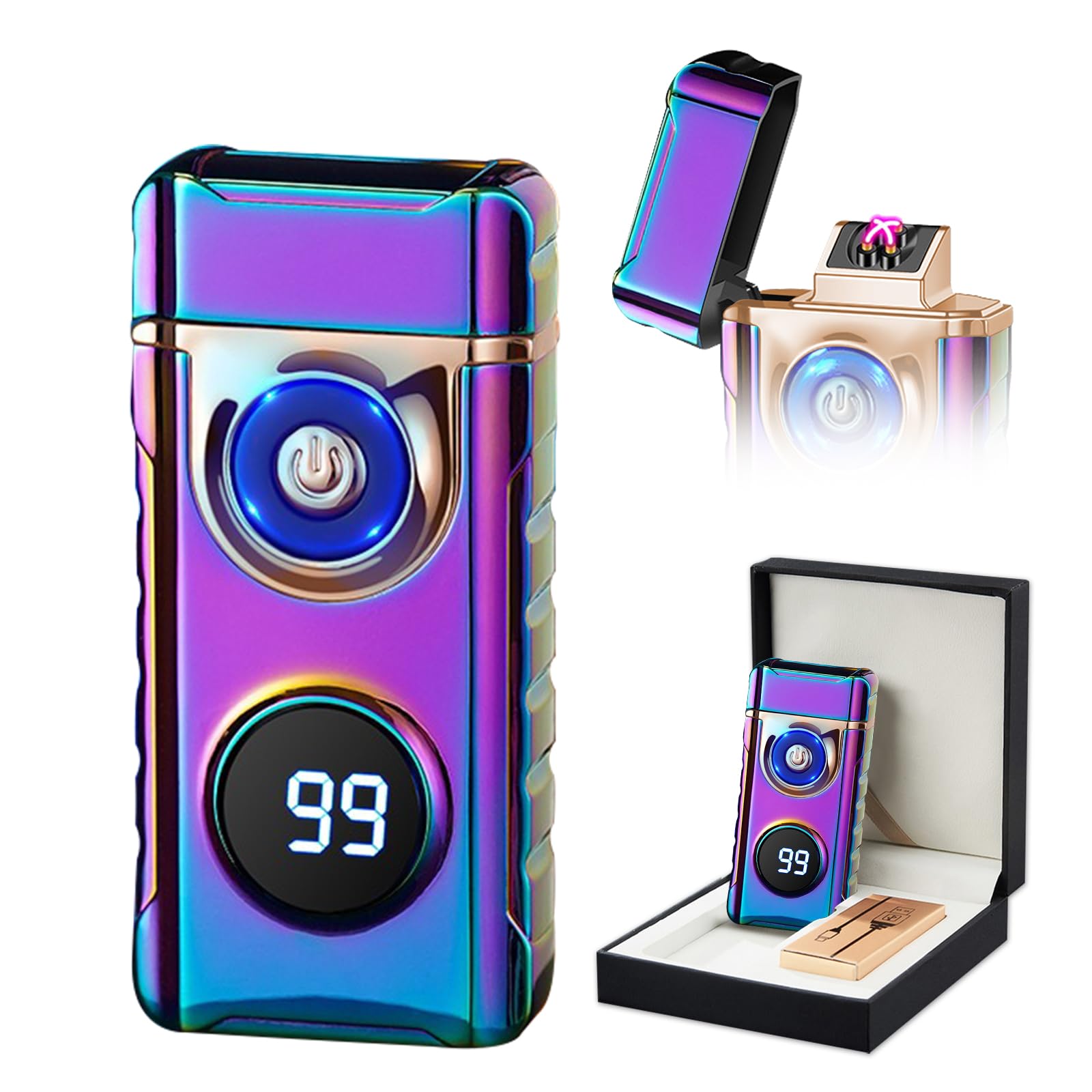 SKRFIRE Plasma Lighter Rechargeable Electric Lighter for Candle Arc Type C Electronic Torch Lighter Windproof Portable Metal Lighter with LED Power Display for Camping, Hiking, BBQ (Colour)