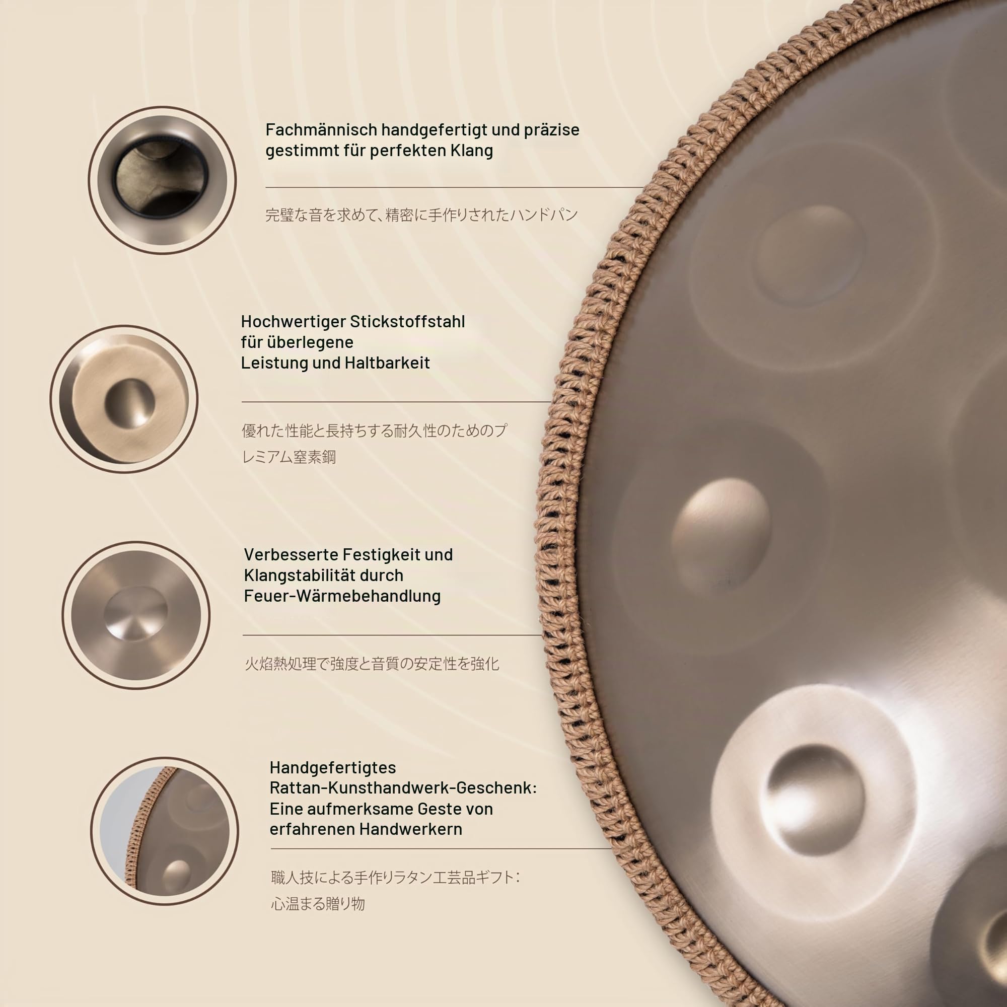 Handpan Drum - 22 Zoll 9 Noten D Kurd 440Hz - Hand Tuning Handpan - Includes Soft Bag, Mallets, Stand, Note Stickers, Cleaning Cloth - Artist Performance Video