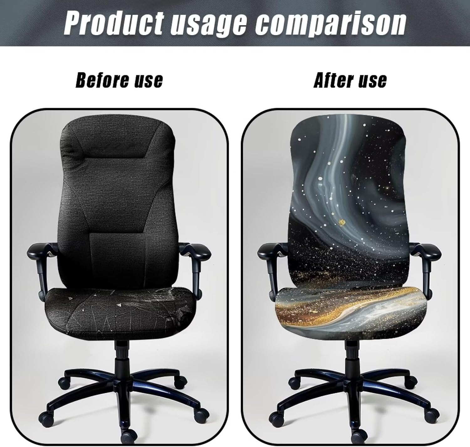 Black Marble Office Chair Cover Washable Rotating Chair Slipcovers Universal Office Desk Chair Seat Cover Non Slip Office Chair Protector for Computer Chair Seat Cushion Cover,L