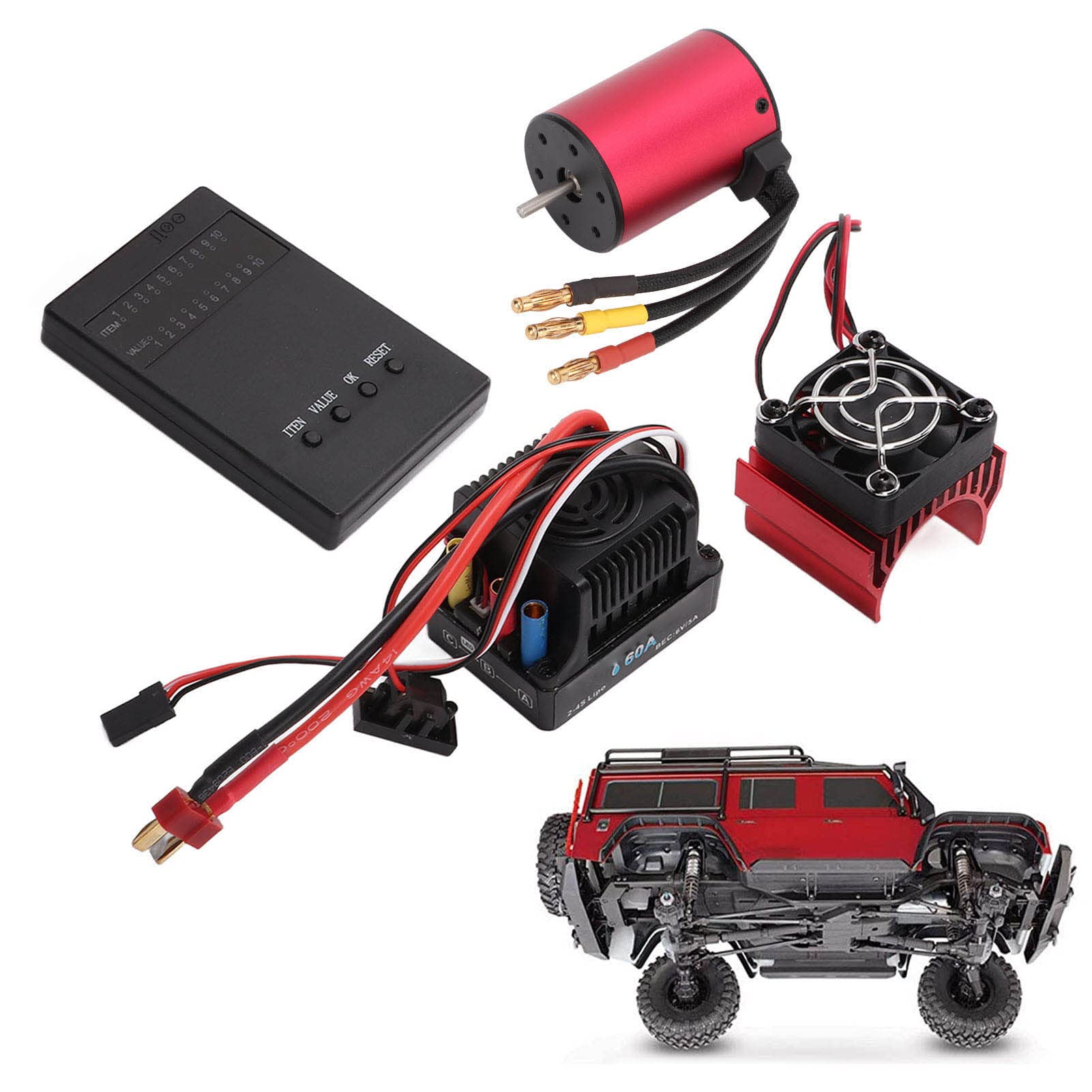 Silnik bezszczotkowy, do samochodu 1/10 RC, 3100kV, wysoka prędkość, wodoszczelna konstrukcja, 60A ESC z dyskiem grzewczym, w zestawie karta programowania