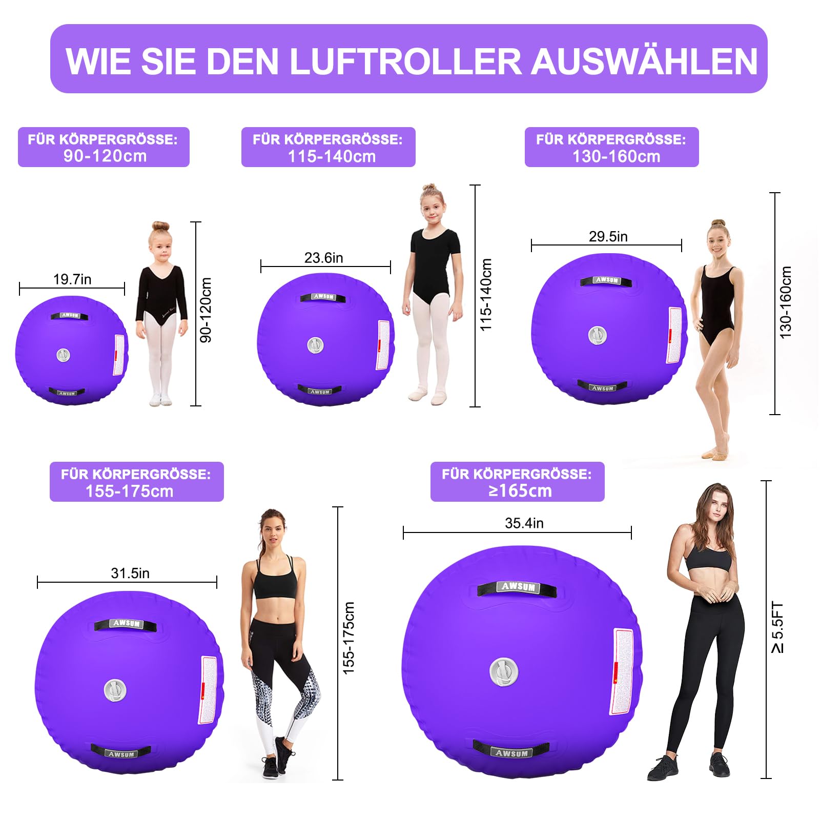 AWSUM Aufblasbare Air Rolle, Turnen Air Matte Rolle Air Barrel mit elektrischer Luftpumpe für Gymnastikmatte Backflip Yoga Air Tumbling Track Balance Trainer Trainingshilfe