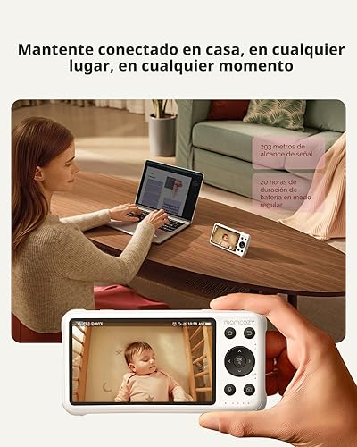 Miniatura 8 de Momcozy Monitor de bebé inteligente WiFi con cámara y audio, pantalla 1080P de 5 pulgadas con montaje en pared, detección de movimiento y llanto