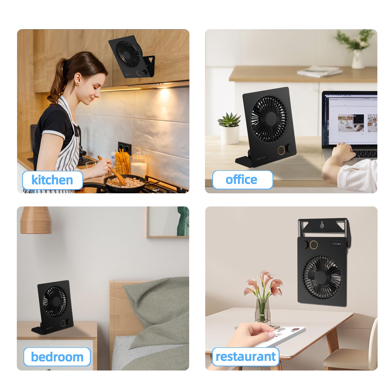 VEMONT Mini Tischventilator, USB Ventilator,5000mAh Akku-Ventilator,180°Kippbarer tragbarer Ventilator mit Fernbedienung, stufenlose Geschwindigkeit, starker Wind, leise hängende Ventilatoren-Schwarz