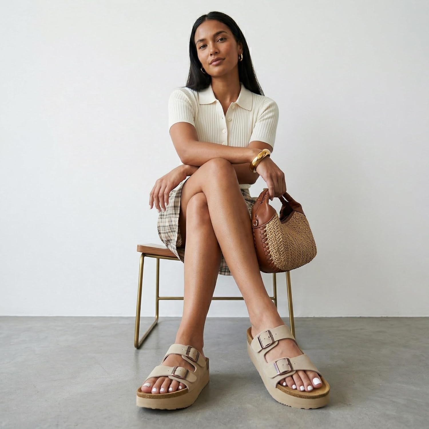 CUSHIONAIRE Plane Comfortable Platform Womens Sandals with Double Buckle Straps and Genuine Suede Footbed Sandals for Women 2025, Wide Widths Available