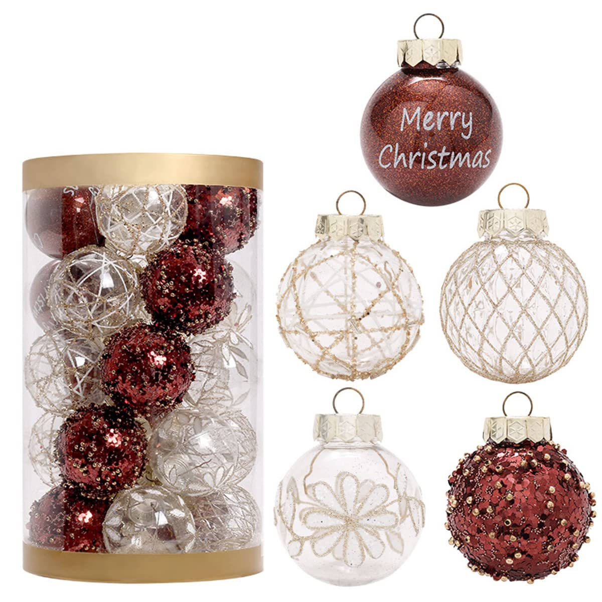 QQY Christmas Tree Ornaments Set, 6cm 25 Pcs Shatterproof Christmas Ball Ornaments for Holiday Wedding Party Decoration (Coffee Gold)