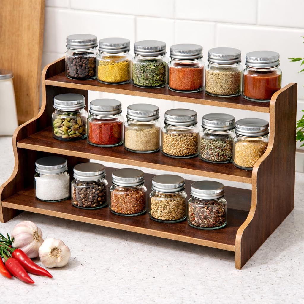 EXPRO 3-Tier Wooden Spice Rack Organizer for Kitchen Countertop