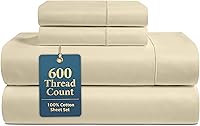 Vista 33 de LANE LINEN Juego de sábanas y fundas de almohada de algodón grueso de 600 hilos, 100 % algodón mercerizado, suave y suave como un hotel, con acabado