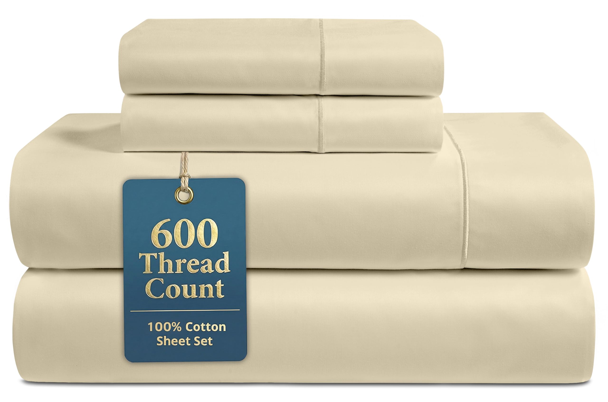 LANE LINEN Queen Sheets Set 100% Cotton Sateen 600 Thread Count Deep Pocket 4 Piece