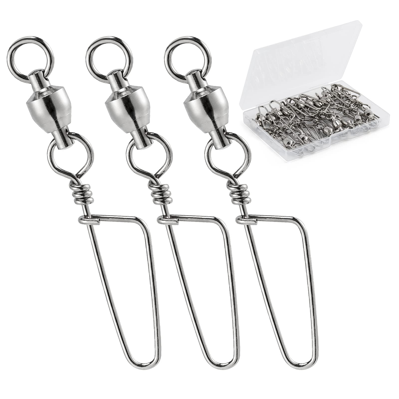 Dr.Fish Ball Bearing Swivels with Snap, Snap Swivels Fishing Tackle Stainless Saltwater & Freshwater Coast Lock Fishing Clips Terminal Tackle Line Lure Leader Connector #0 26LB