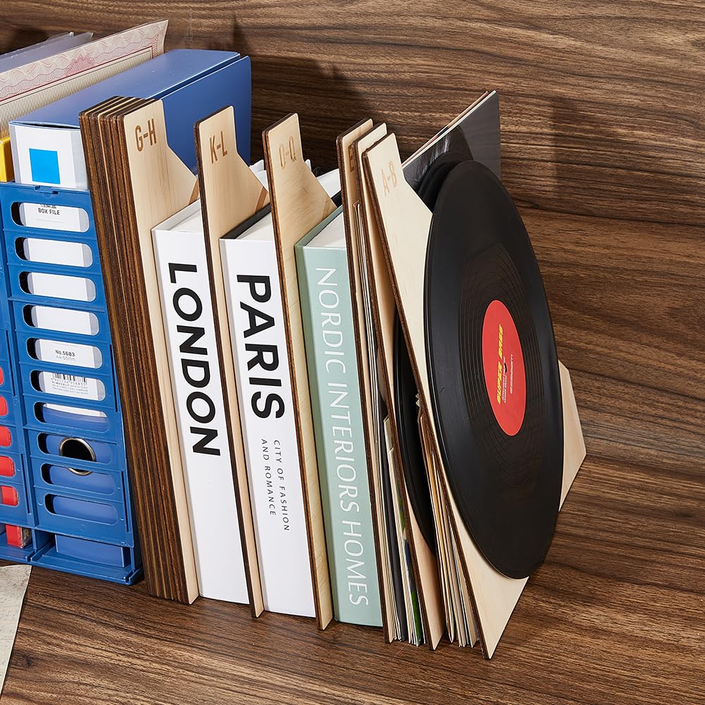 SUPERFINDINGS 1 set di 12 divisori in legno A-Z per dischi, etichette in vinile, CD, riviste e strumenti di organizzazione, divisorio a strati per scaffali espositivi