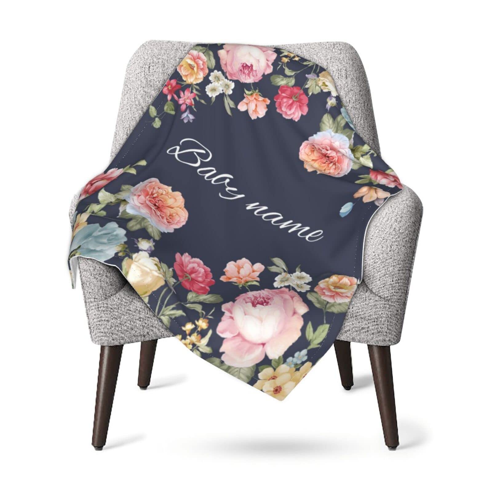 Custom Personalized Baby Girl Blanket Customize Baby Girl Blankets with Names Soft Cute Throw Swaddle for Newborn Floral Baby Blanket with Name 40