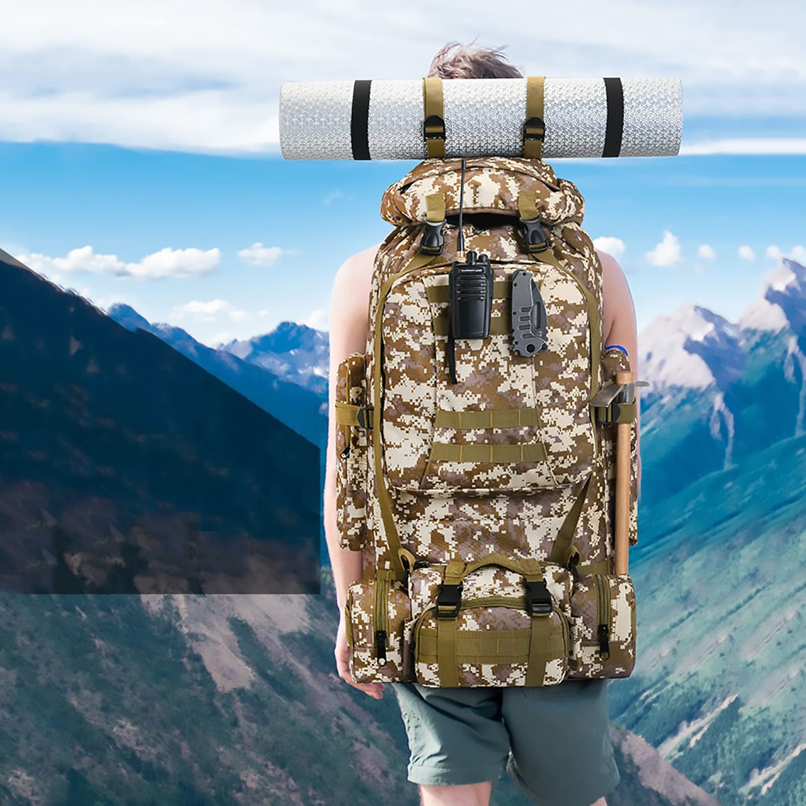 Hiking Backpack 100L Outdoor Military Camouflage Backpack, 2-in-1  Waterproof Camping Hiking MOLLE Rucksack Large Capacity Travel Daypacks Bag  for Mens, Great for Climbing, Trekking, Travelling : Amazon.co.uk: Sports \u0026  Outdoors