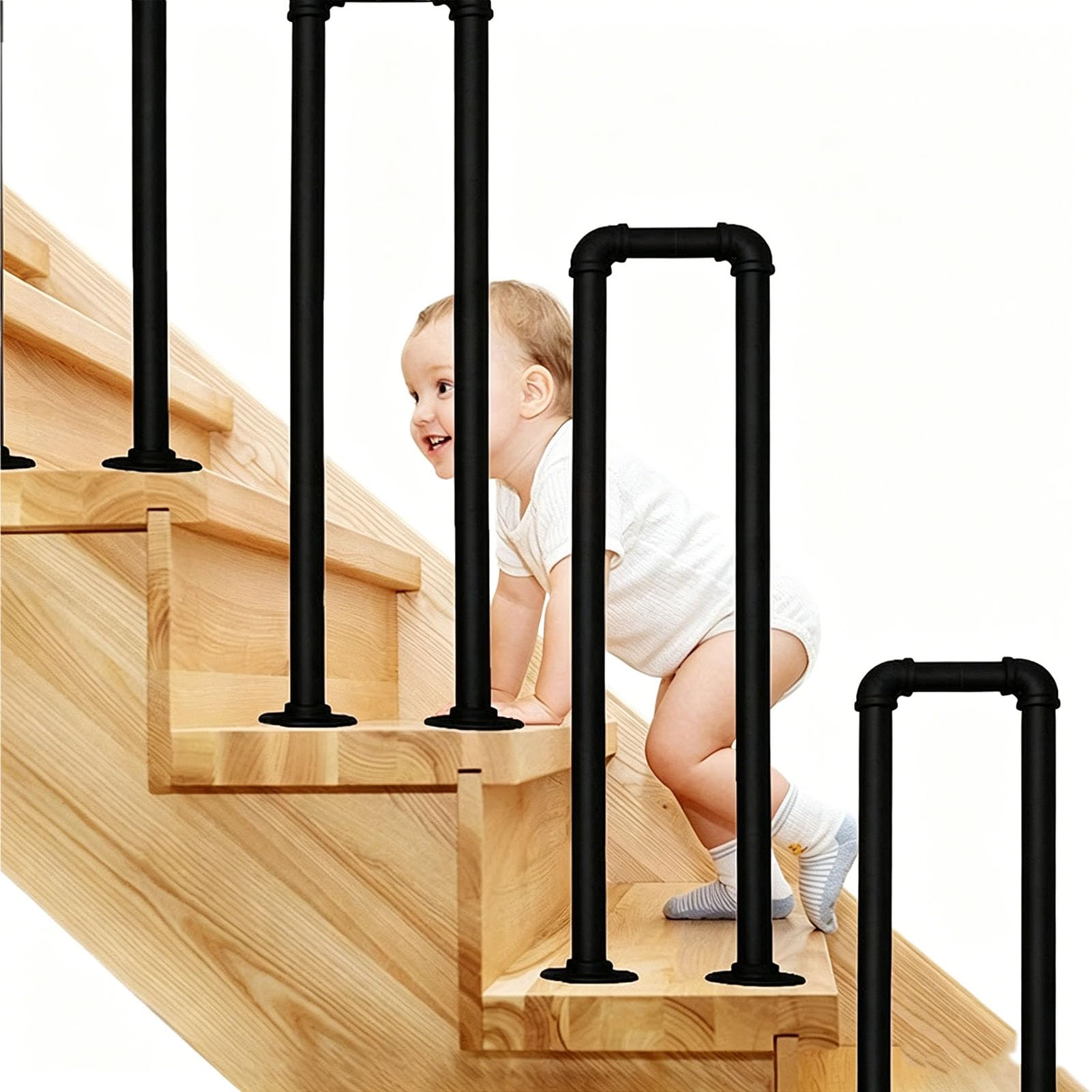 TBATM U-Shaped Industrial Pipe Stair Handrail Railing Indoor