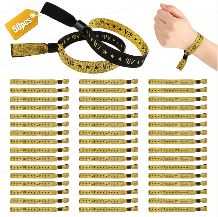 50 Pack Cloth VIP Wristbands for Events, Double Sided Design, Adjustable