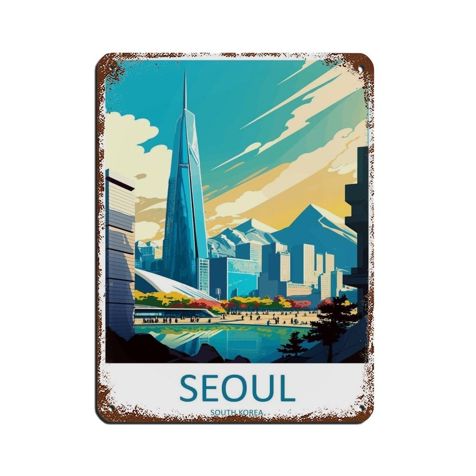 Seoul Travel Art Seoul Décor Tin Sign Vintage Metal Pub Club Cafe Bar Home Wall Art Decoration Poster Retro 12x16inch(30x40cm)