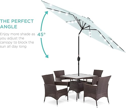 Vista 444 de Best Choice Products - Sombrilla solar de 7.5 pies para exteriores, patio, mesa, mercado, terraza, piscina con inclinación, manivela, luces LED