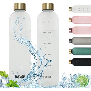 Water Bottle 1 Litre Sports Water Bottle with Time Marking Drinking Reminder Suitable for Carbonated Drinks Sports Bottle Leak-Proof BPA-Free Ideal for Sports and Outdoor Activities Office White