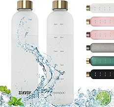 ZAKVOP Bouteille d'eau Gourde Sport 1Litre avec Indication du Temps, sans BPA pour Sport, Étanche & Réutilisable, Camping, Randonnée, Blanc