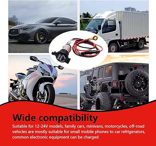 Miniatura 5 de Crynod 1 enchufe para encendedor de cigarrillos de automóvil con cable fusible de 3.28 pies, accesorios impermeables de 12-24 V, base hembra