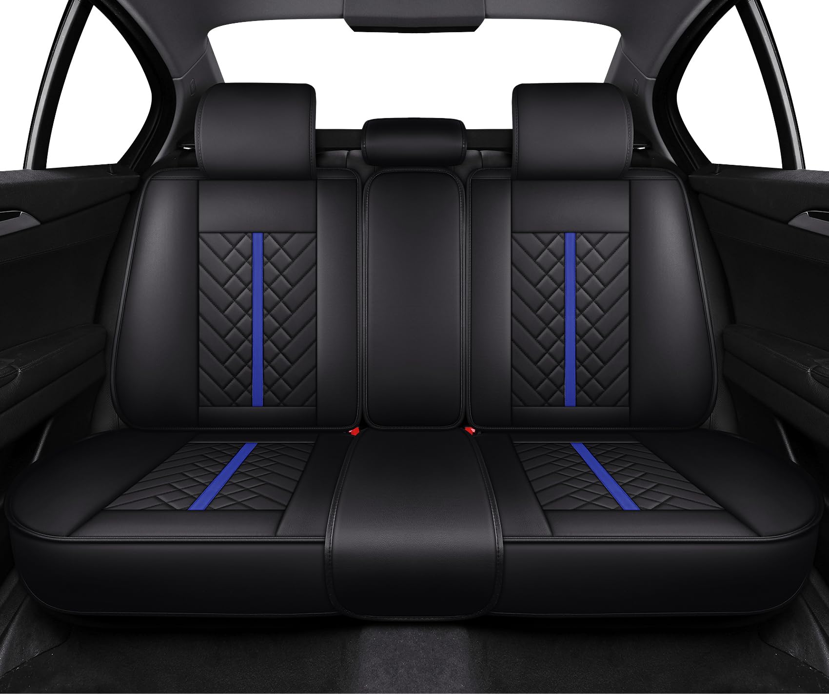 YOUXIU Autositzbezüge Set Wasserdicht Kunstleder Komplettset, Schwarz-Blau | Car Seat Covers Compatibel mit Volkswagen Subaru BMW Audi Benz Sitzschoner Auto-Schonbezüge