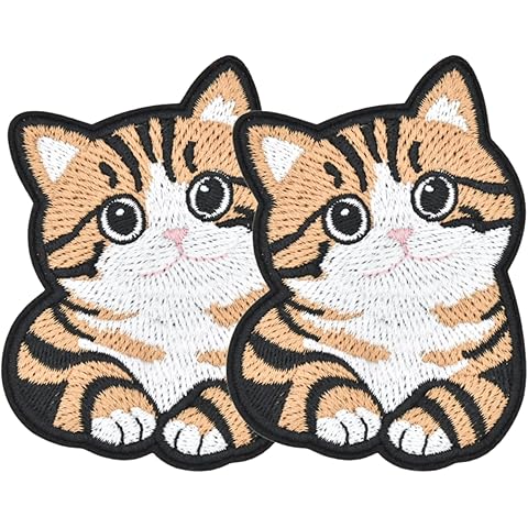 Embroidery Iron On Patches for Clothes, 2Pcs Cute Cat Sew On/Iron On Appliques for ...