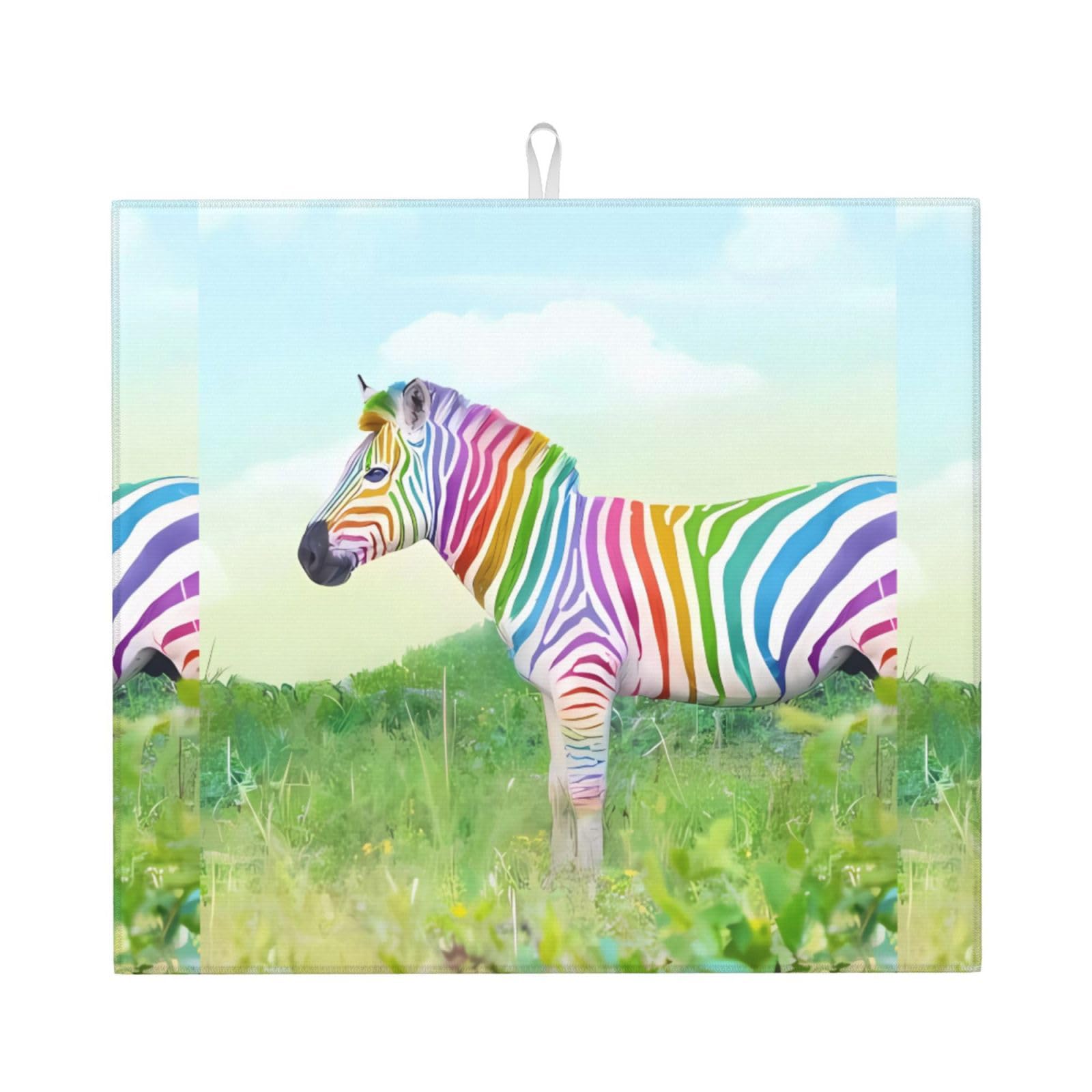 HJFCZH Colorful Zebra Prints Kitchen Drying Mat – Absorbent Microfiber Throw for Dishes, Non-Slip Counter Cover, Quick-Drying Layer with Fade-Resistant Print