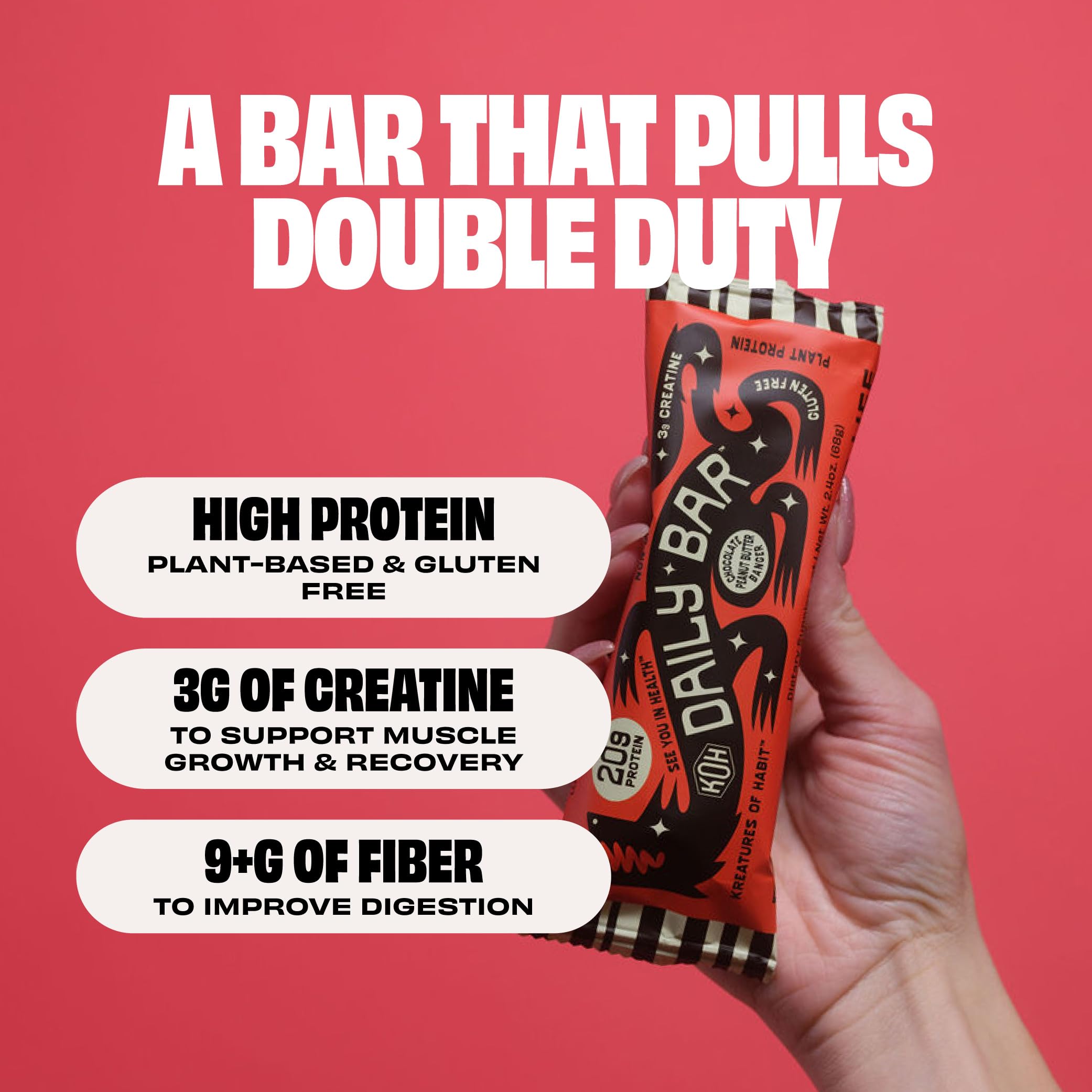Kreatures of Habit Daily Bar Protein Bar w/Creatine, Peanut Butter 12 Pack — Amazon image 3