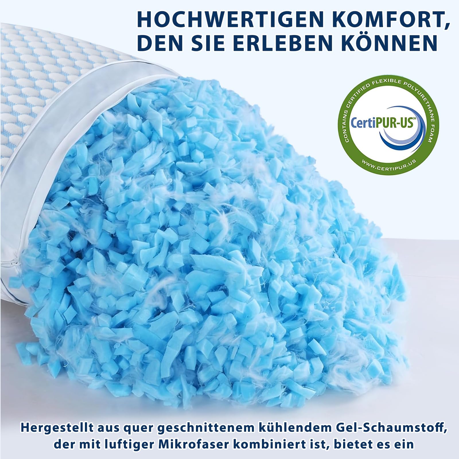 Memory Foam Kissen Kühlendes Kopfkissen Nackenkissen Ergonomisches Seitenschläferkissen 40x80 cm Blau-grau