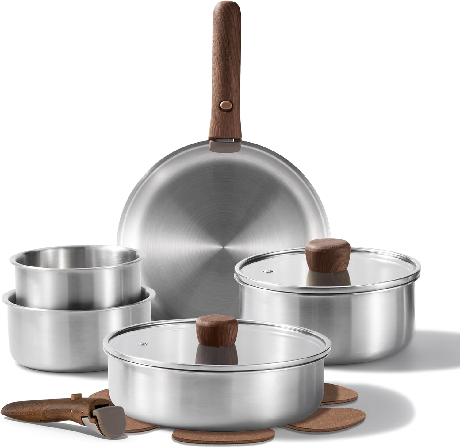 CAROTE 13pcs Tri-Ply Stainless Steel Cookware Set with Detachable Handle, Pots and Pans Set, Induction Kitchen Cooking Sets, RV/Camping Cookware, Oven Safe, Woodgrain Style CAROTE 13pcs Tri-Ply Stainless Steel Cookware Set with Detachable Handle, Pots and Pans Set, Induction Kitchen Cooking Sets, RV/Camping Cookware, Oven Safe, Woodgrain Style