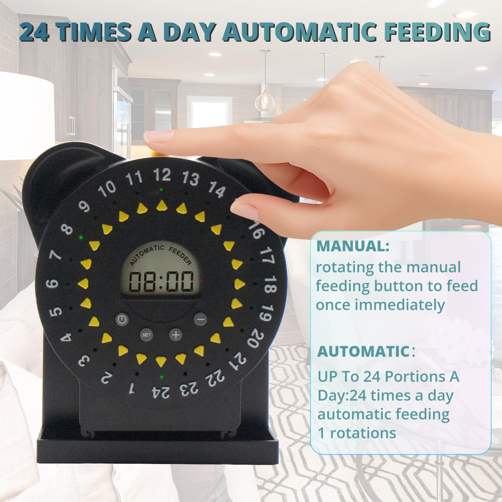 Mangeoire à poissons pour aquariums avec écran LCD, alimentation automatique USB, jusqu'à 24 repas par jour, avec conteneurs alimentaires de 280 ml, anneau d'alimentation pour poissons