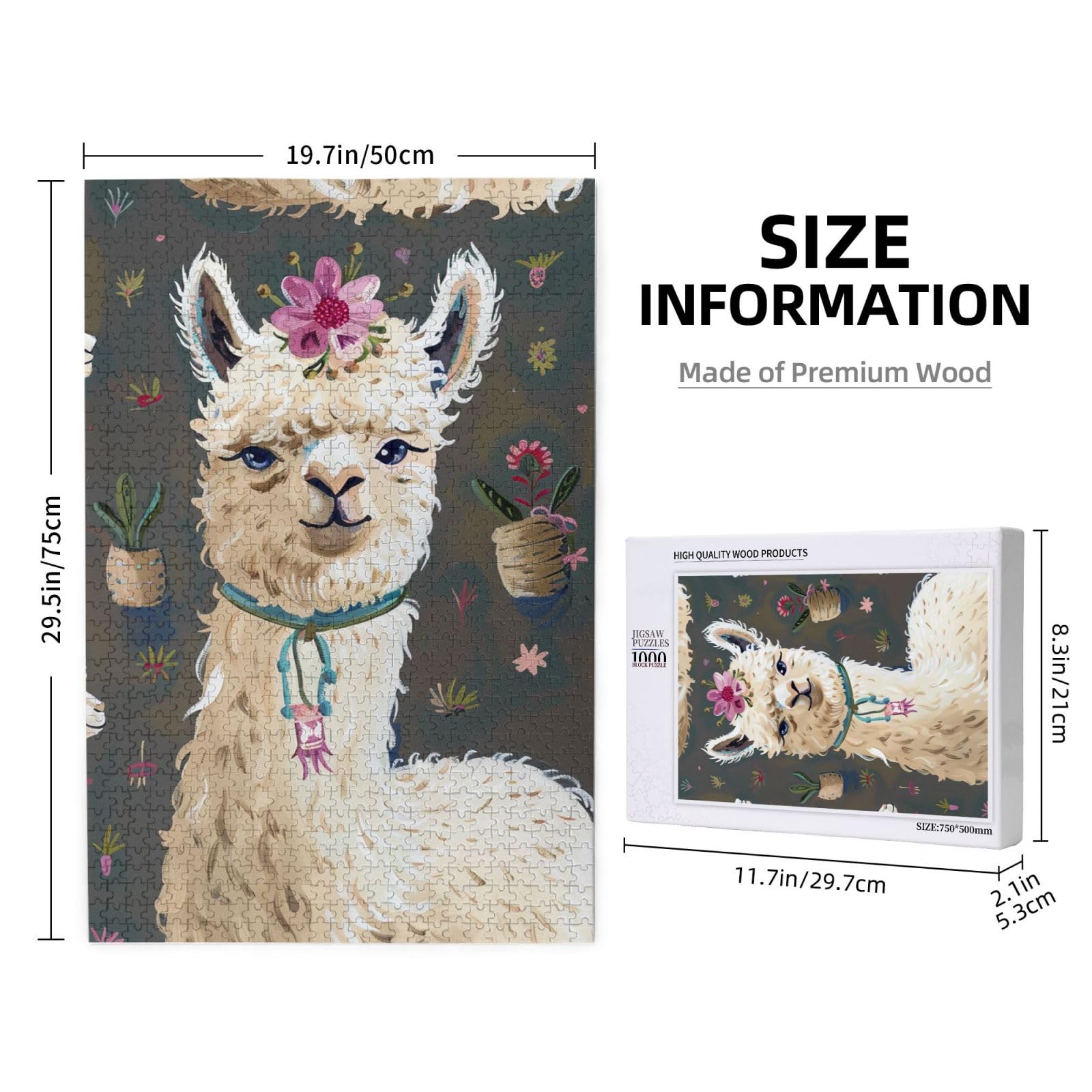 Puzzle da 1000 pezzi con lama di alpaca, per adulti, gioco rompicapo per la casa, regalo decorativo per la casa (75 x 50 cm)