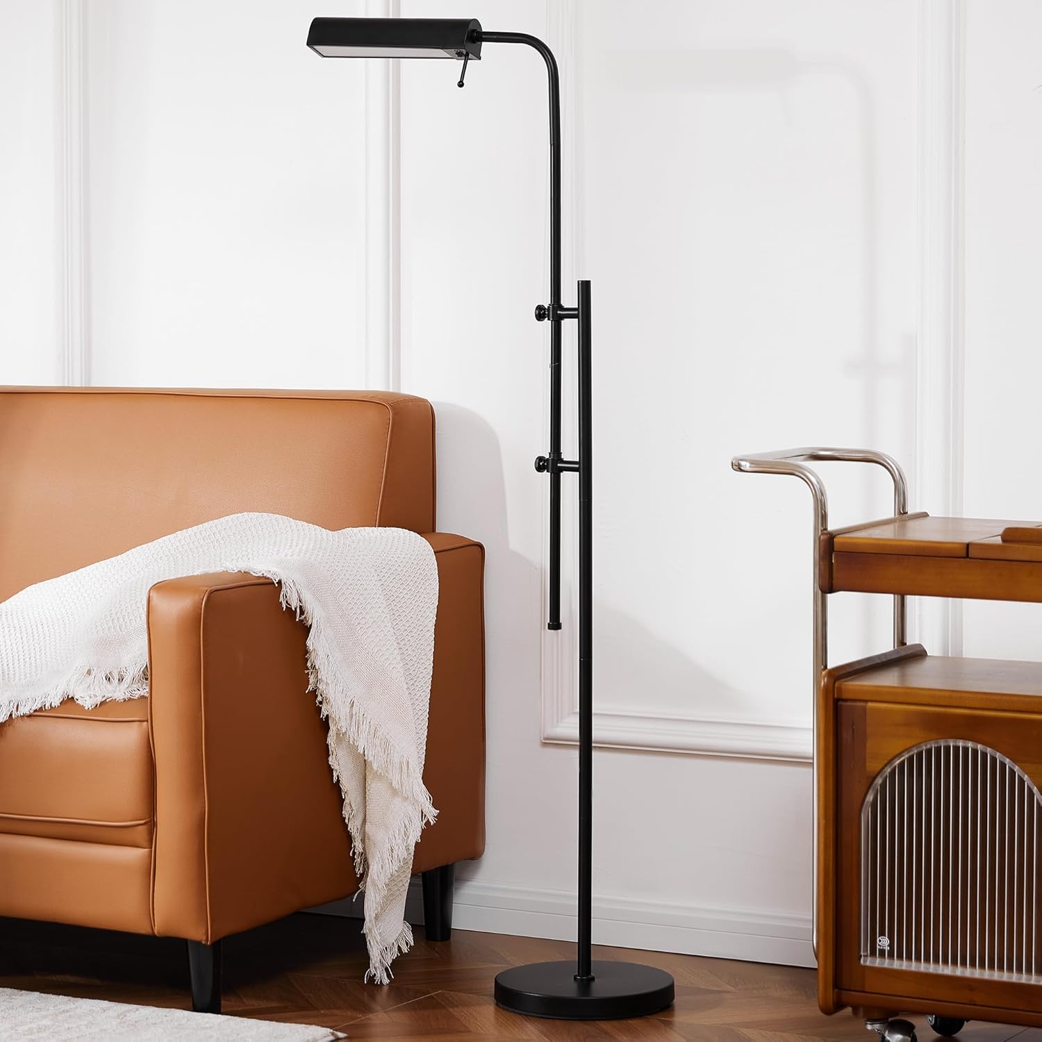 VONLUCE LED Floor Lamp, 62.5" Industrial Floor Lamp for Living Room with Adjustable Height Swing Arm Head 3 Color Temperatures, Metal Standing Pole Lamp for Bedroom Reading, Black