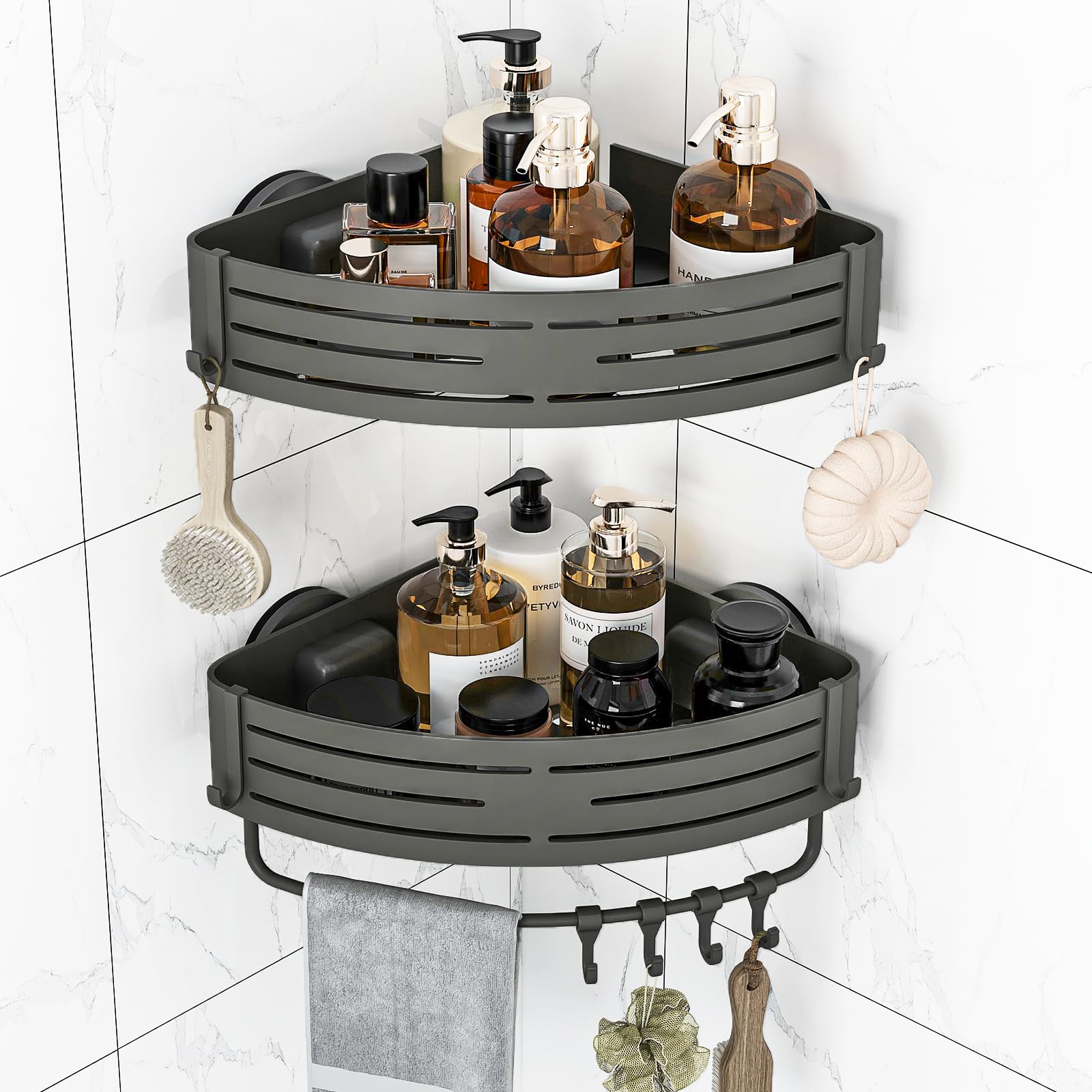 Suction Cup Corner Shower Caddy 2 Pack Removable Shower Organizer for Bathroom Storage Home Decor Kitchen No Drilling