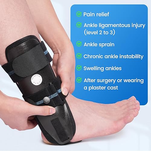 Miniatura 9 de Velpeau Tobillera  Férula de tobillo con estribo  Estabilizador rígido ajustable para esguinces, tendinitis, soporte de lanzamiento posoperatorio y