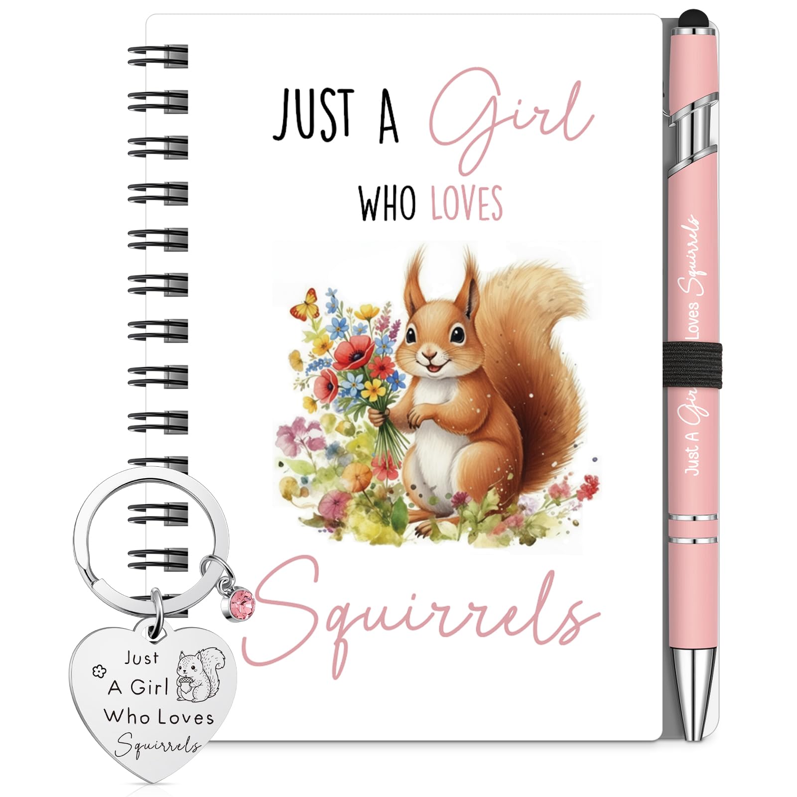 BBTO 3 Pcs Christmas Squirrel Gift Sets for Women Animal Lovers Gifts Set with Squirrel Notebook, Ballpoint Pen and Keychain, Positive Gift for Birthday Christmas Appreciation Thanksgiving