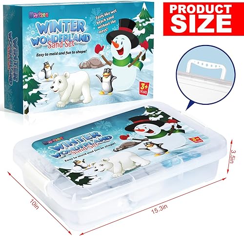 Miniatura 4 de Winter Wonderland Snow Sand Playset, cubo sensorial de juguete creativo con figuras de animales árticos, 2 libras de moldes de arena y muñeco de
