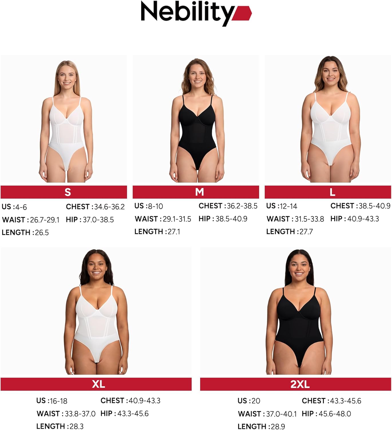 Nebility Shapewear Bodysuits for Women Tummy Control Slimming V Neck Shapewear Bodysuit Thong Body shaper with Underwire
