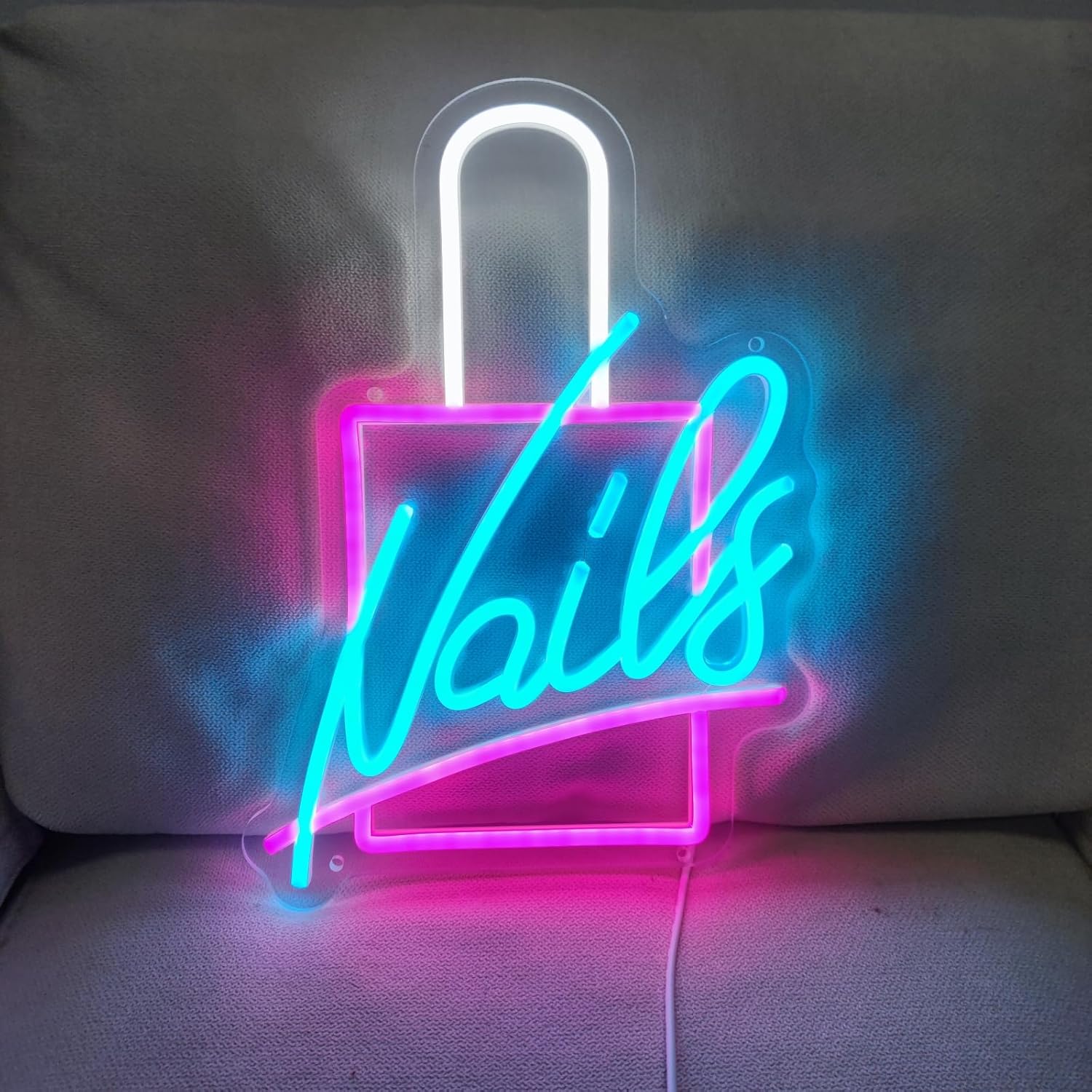 Nail Neon Sign, LED Sign for Wall Decor, Nail Salon Decor, Hair Salon Neon Sign, 9.8" x 13.7" Pink Acrylic Rectangular Wall Mount Sign