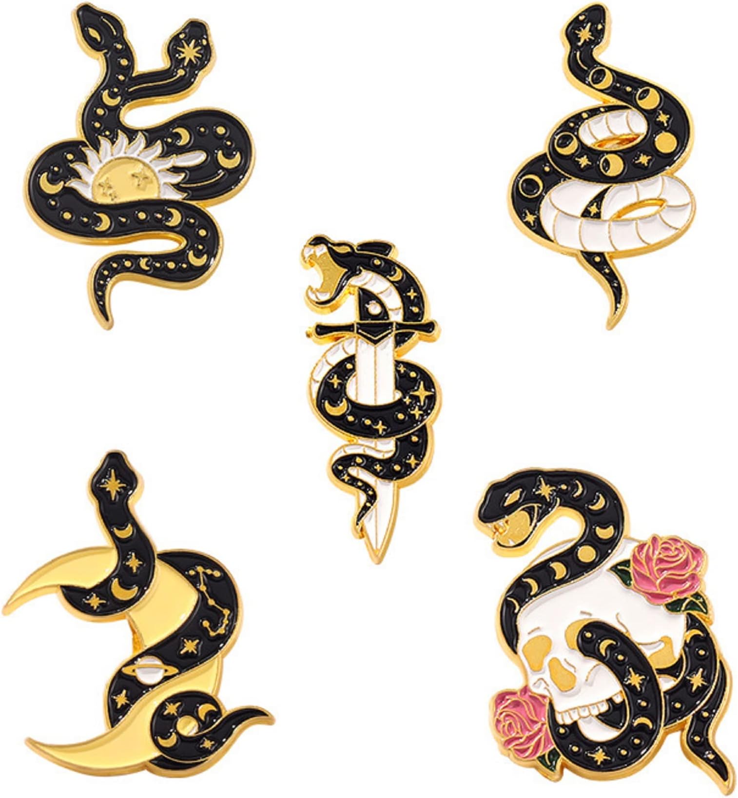 ROFARSO5Pics Cartoon Snake Enamel Pin Set Animal Lapel Pin Brooch Pin Accessories for Backpacks Badges Clothing Gift