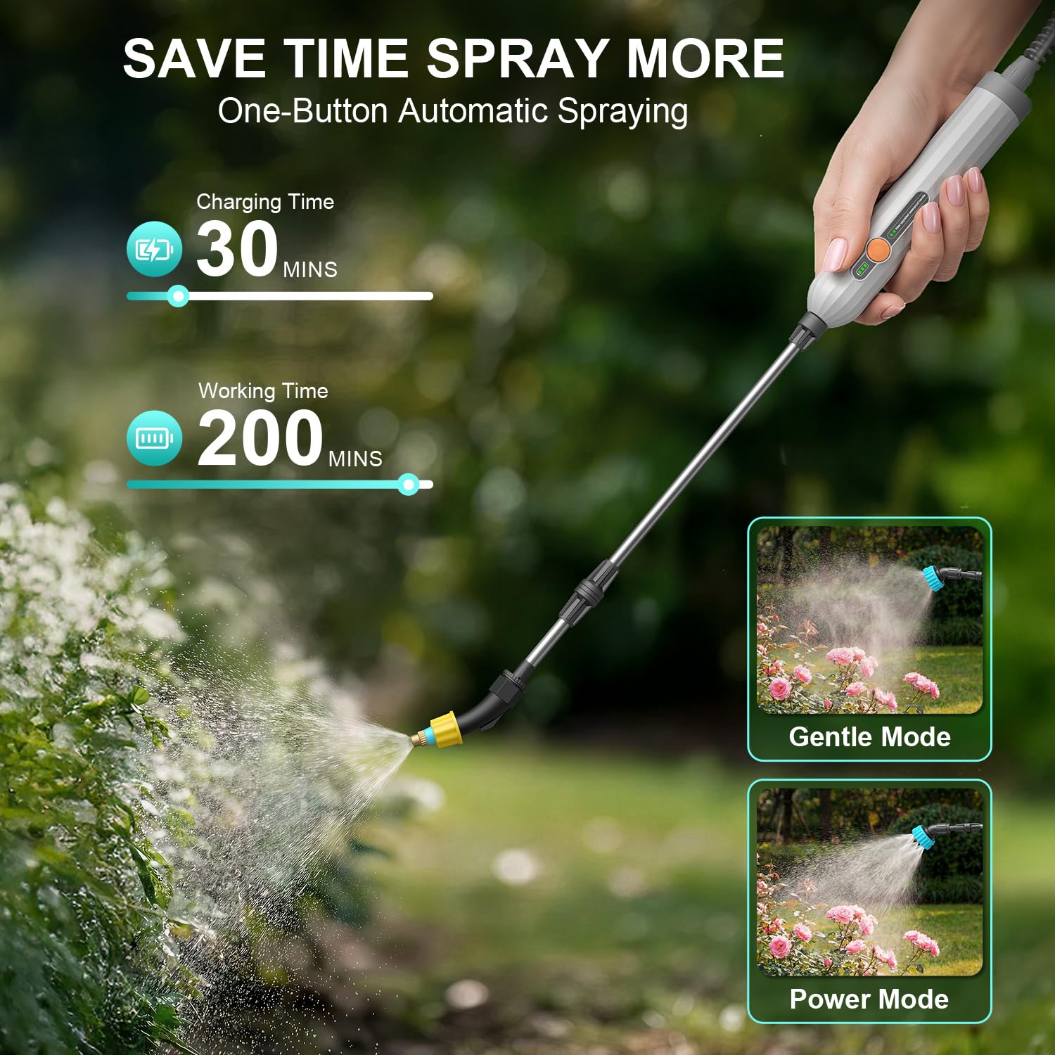 Spruzzatore da giardino alimentato a batteria, spruzzatore elettrico leggero per erbacce con bacchetta telescopica e ugelli regolabili, spruzzatore portatile per irrigazione delle piante, cura del