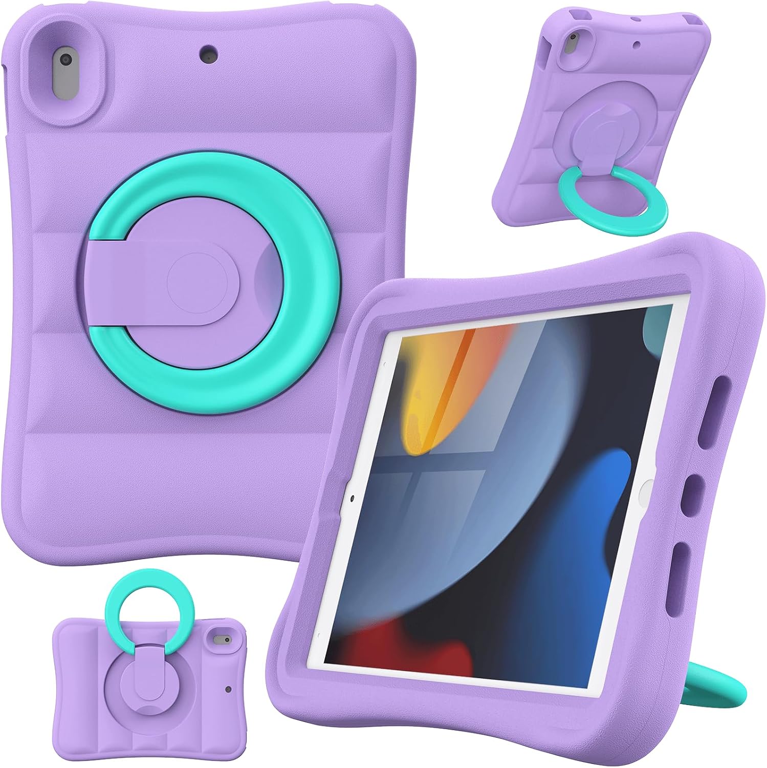 MRWHO Kids Case for iPad 9th 8th 7th Generation 10.2 inch – Lightweight Flexible Shockproof Rotating Stand Handle Rugged Cover for iPad 9 8 7 Gen Girls Boys, Purple
